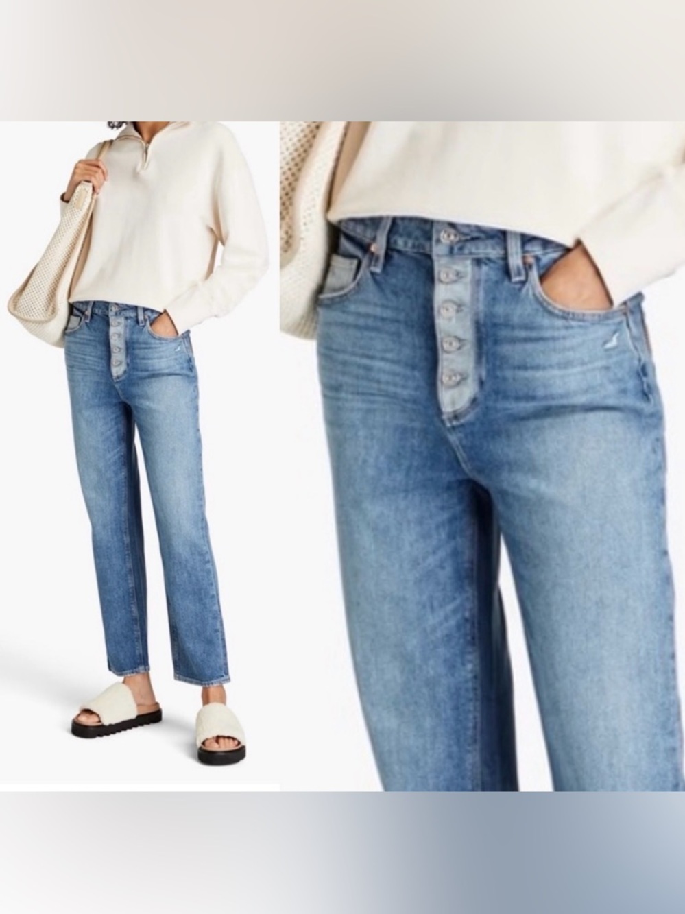 Paige Sarah Straight Ankle W/ Exposed Buttonfly + Reverse Details Size 29